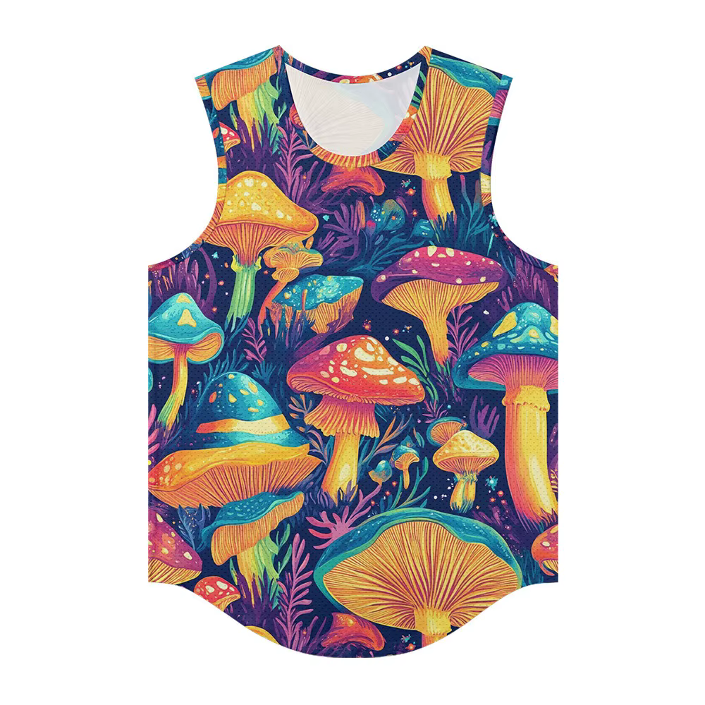 Hommes gilets rétro à la mode crâne néon psychédélique champignons imprimé respirant Fitness débardeur Streetwear sport vêtements surdimensionnés