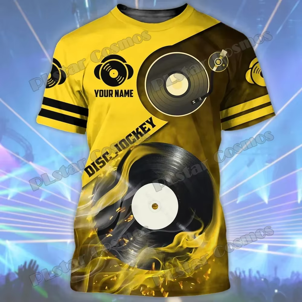Nom personnalisé coloré DJ disque Jockey 3D imprimé mode hommes T-Shirt été unisexe décontracté