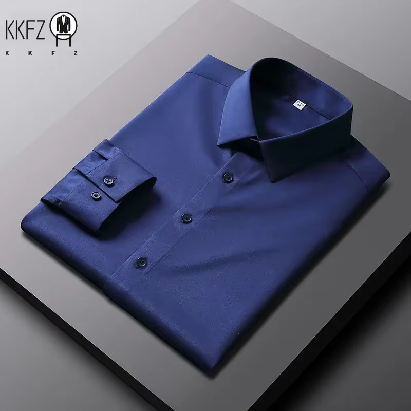 Chemise à manches longues décontractée pour hommes, chemise d'affaires à la mode, solide, non repassage et déformable