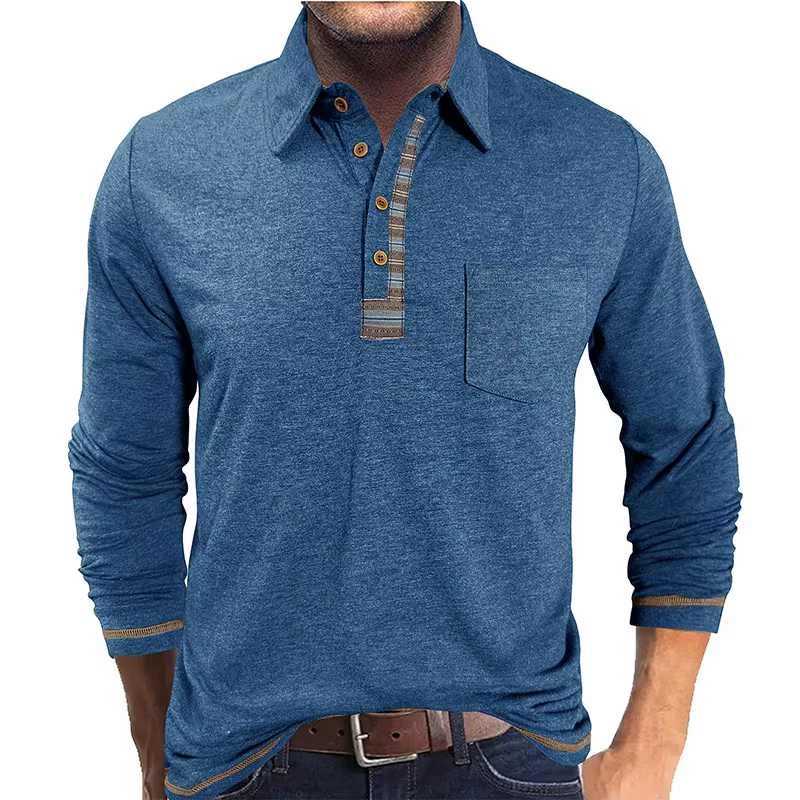 POLO à manches longues en coton coloré pour hommes européens et américains