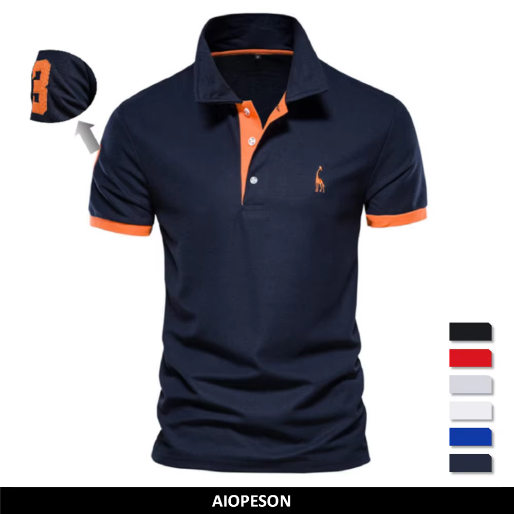 AIOPESON brodé 35% coton polo homme décontracté couleur unie Slim Fit