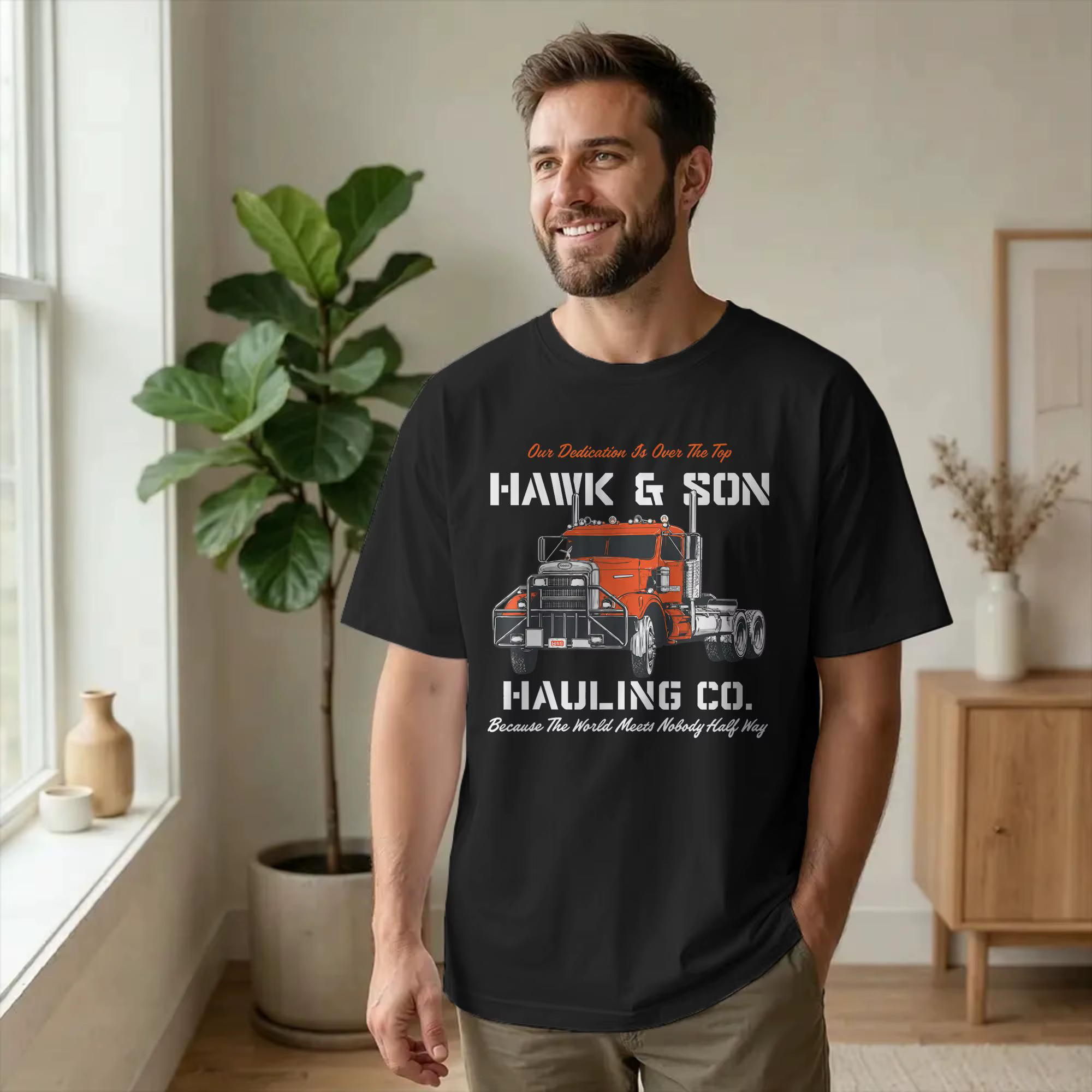 T-shirt pour homme en pur coton vintage de la marque Hawk and Son Hauling Company
