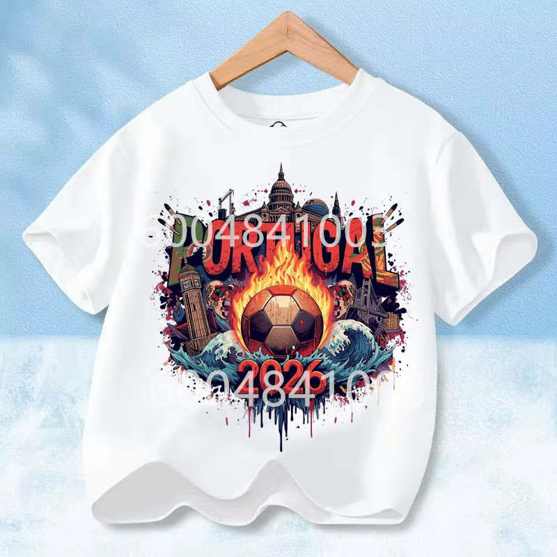 Chemise pour enfants avec drapeau du Portugal, style rétro, graphique, garçons, filles, été, coton, manches courtes, petit fan de football, vêtements décontractés pour tous les jours