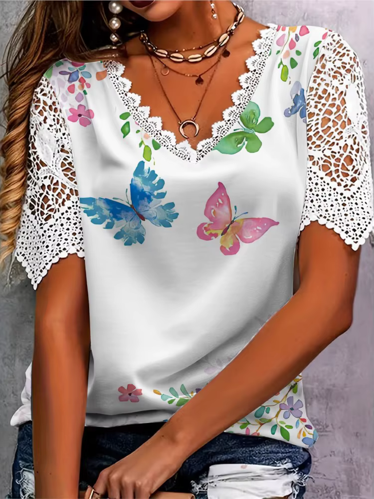 T-shirt manches courtes col en V pour femmes