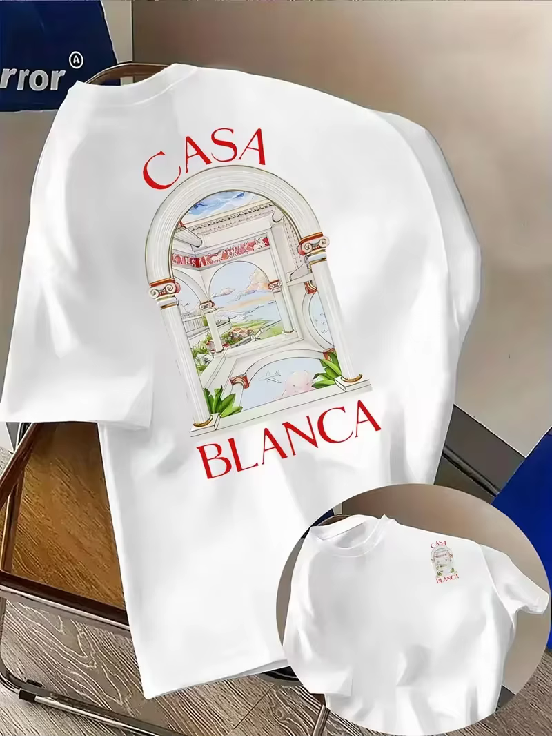 T-shirt unisexe décontracté à col rond en coton à manches courtes