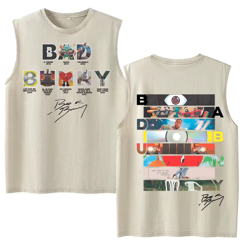 Débardeurs Vintage Effet Délavé Hip Hop Hot Singer Bad Bunny Debi Tirar Mas Fotos DTMF Y2K – T-shirts Sans Manches Tendance pour Hommes et Femmes