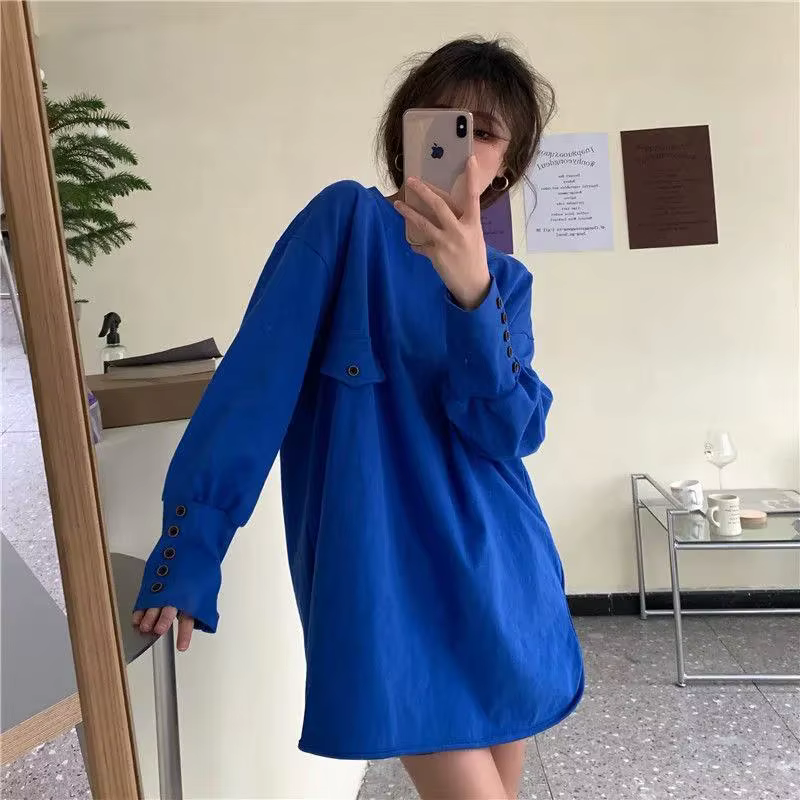 Coton blanc t-shirts 2025 vêtements plaine bleu femme hauts femmes