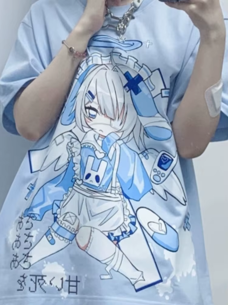 T-shirt imprimé dessin animé japonais Harajuku pour femmes