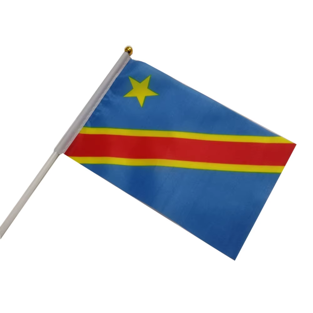 Bannière de la République démocratique du Congo, drapeau ondulé à la main, 14x21 cm, bannière de la république de la Congo, drapeau ondulé à la main
