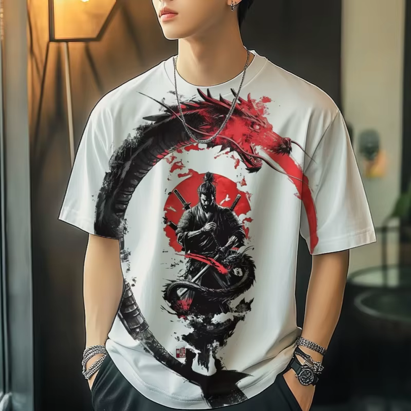 T-shirts graphiques de samouraï japonais à la mode pour hommes