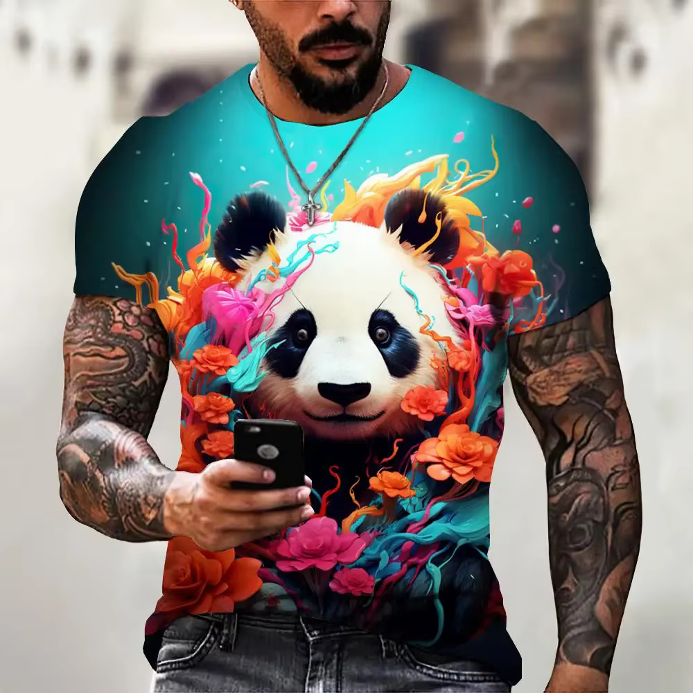 T-shirt à manches courtes imprimé animal 3D pour hommes