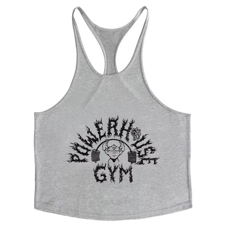 POWERHOUSE GYM Débardeurs imprimés pour hommes en coton, coupe athlétique Y-Back, pour la gym, l'entraînement et la musculation