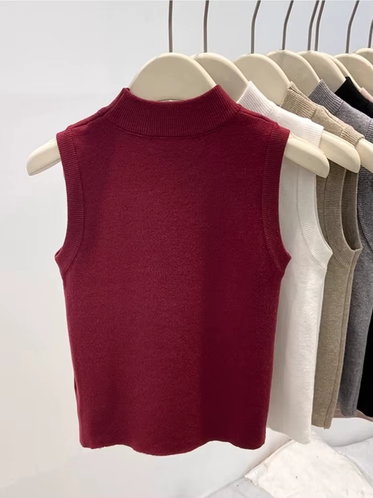 Sans manches tricoté couche de Base gilet décontracté tout-match couleur unie femmes débardeurs