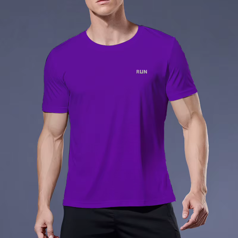 T-shirt à Manches Courtes et Col Rond en Polyeste Violet pour Homme