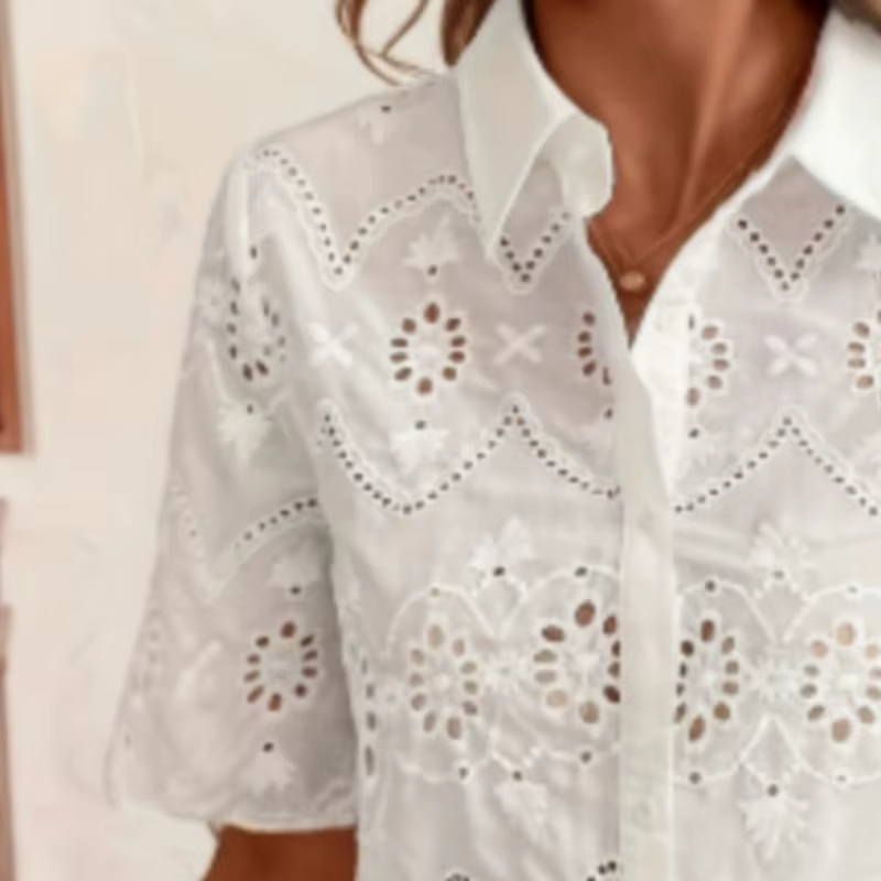 Femmes blanc chemise élégante mode crochet fleur creux à manches courtes hauts chemises