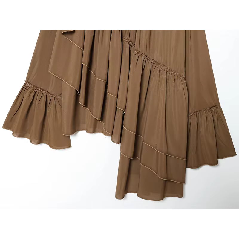 YENKYE nouveau chemisier en mousseline de soie ample à la mode et polyvalent pour les femmes manches papillon col rond asymétrique plissé à volants hauts