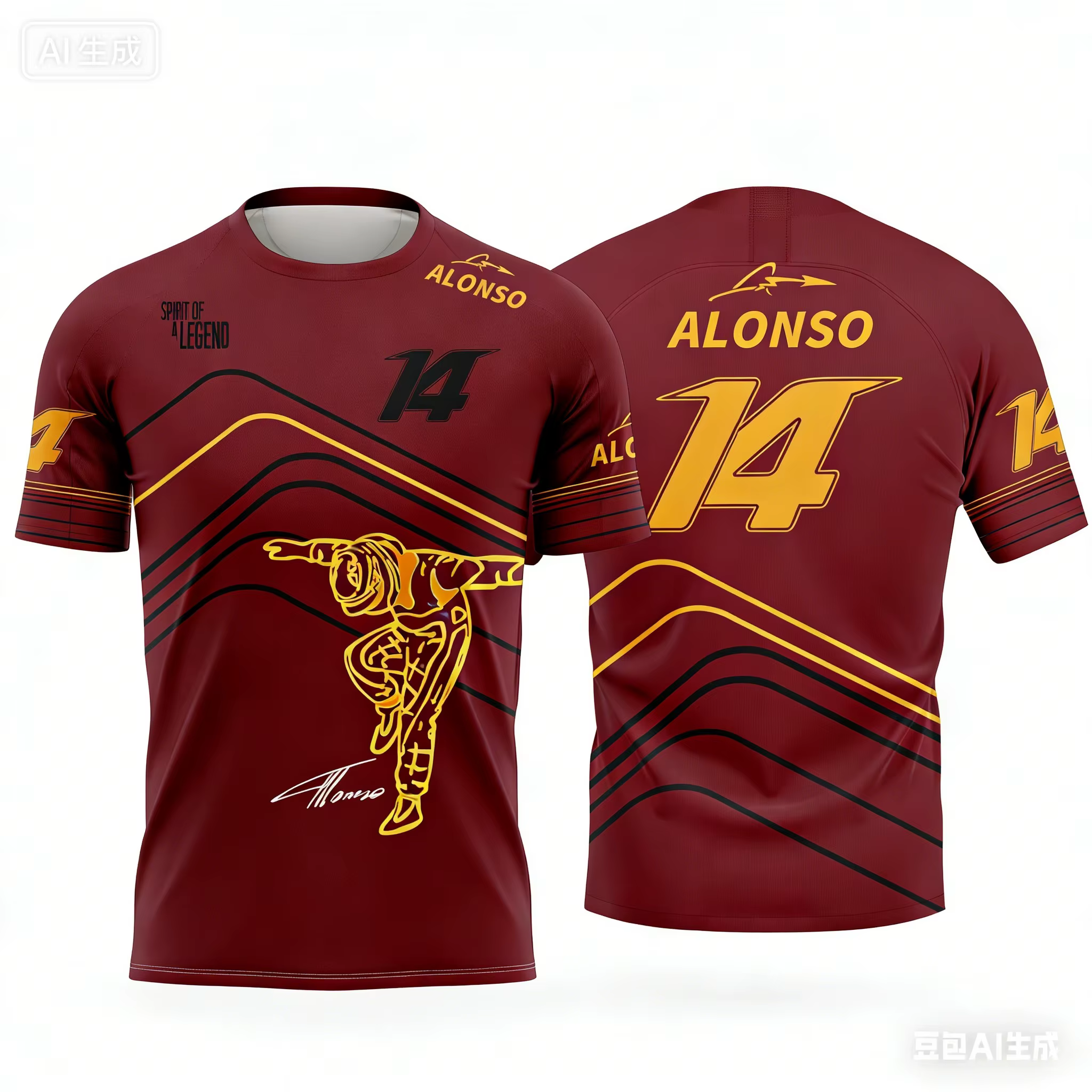 T-shirt à manches courtes sur le thème de la course Alonso n°14