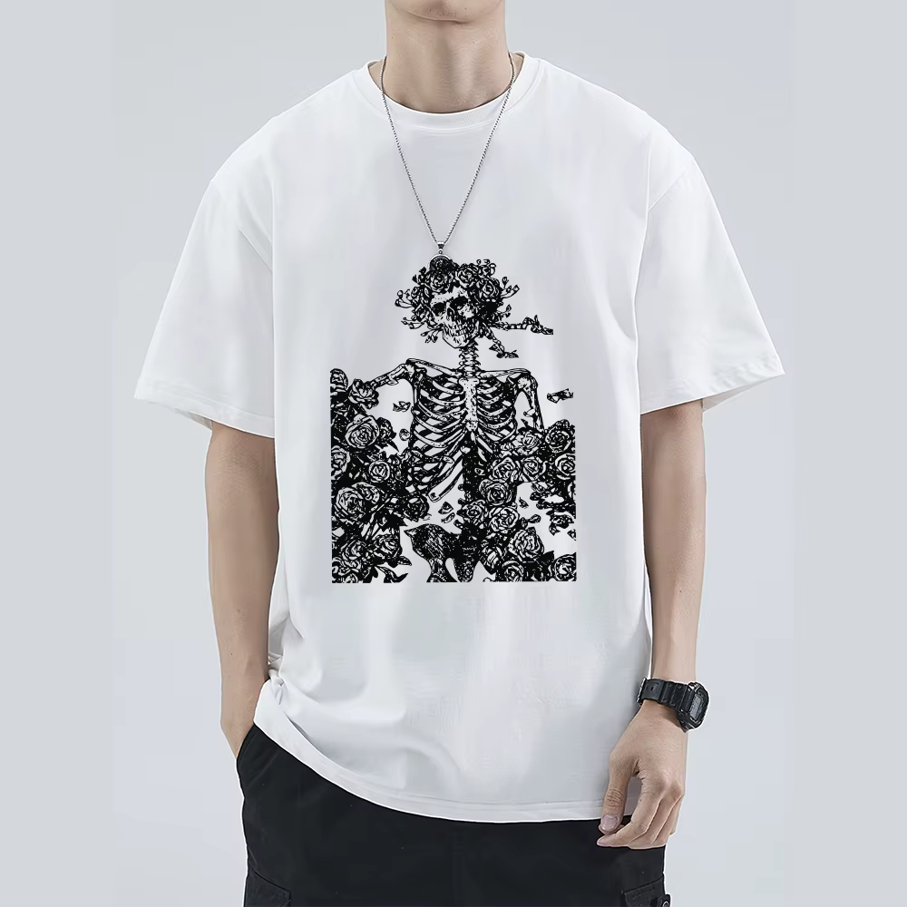 T-shirts pour hommes 2023 été Streetwear haute rue gothique crâne t-shirt ample surdimensionné à manches courtes