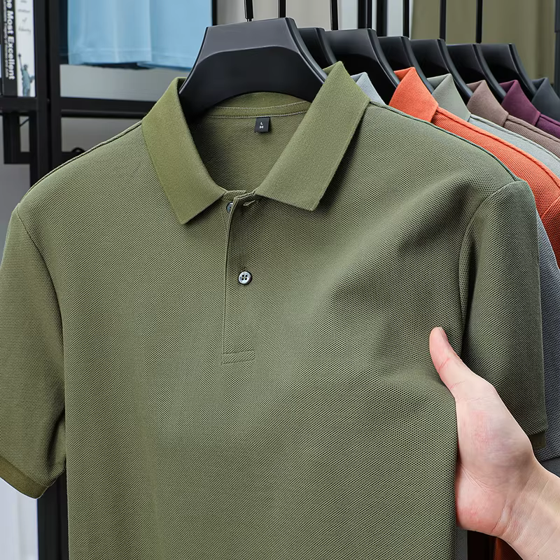 Haut de gamme 100% coton hommes manches courtes polo shirt revers top été nouveau affaires respirant t t