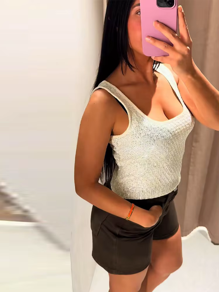 Haut court tricoté à paillettes pour femmes