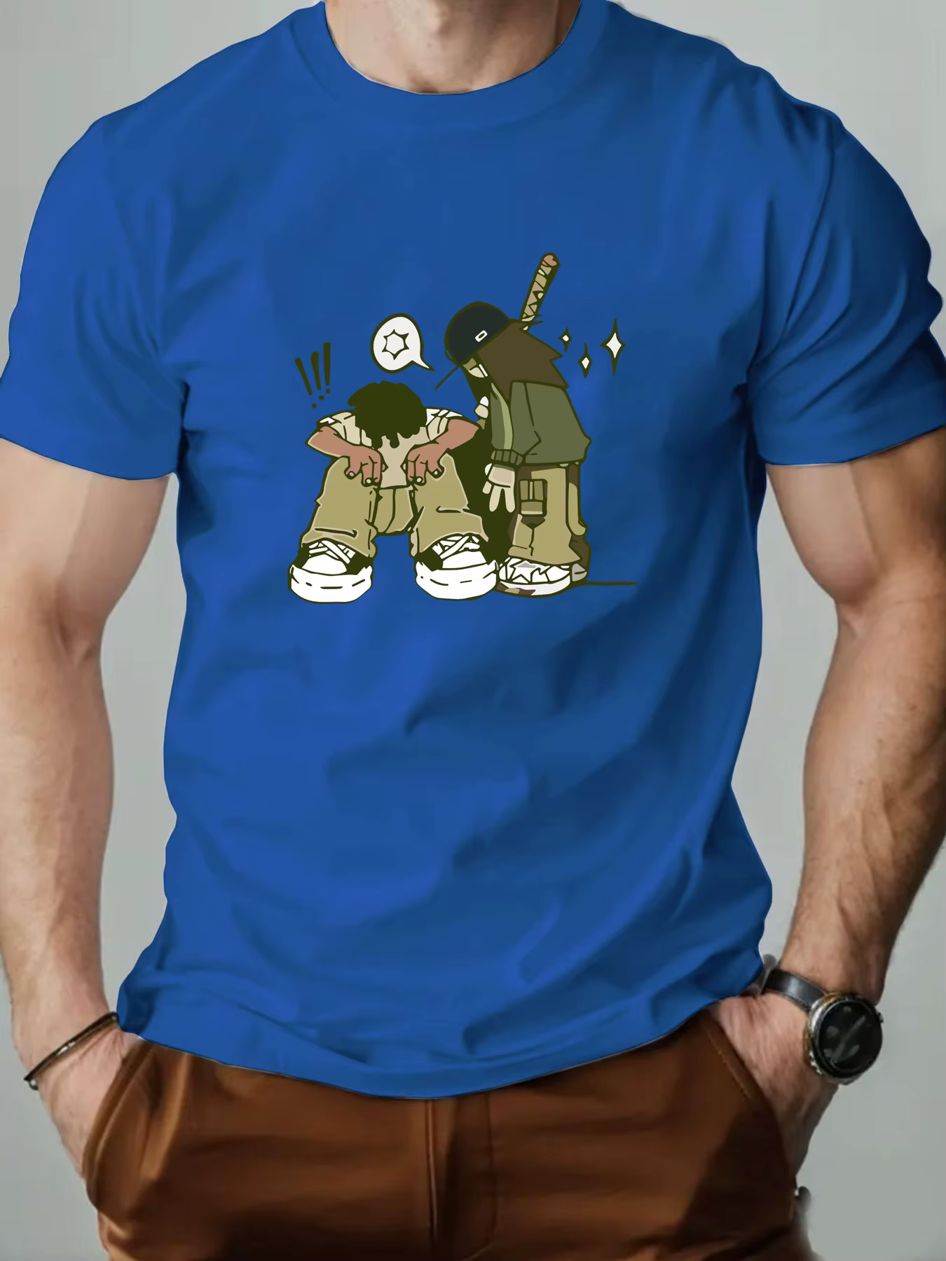 T-shirt en coton pour hommes Style Hip-hop T-Shirts imprimés de dessins animés col rond respirant Streetwear mode