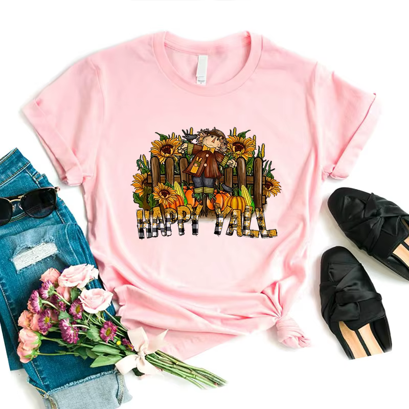 Golden Happy Fall Graphic Printed T Shirt Girls Summer Fashion Tops Tee