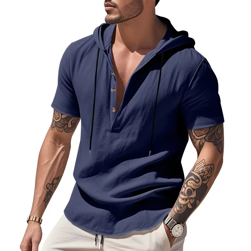 Chemise ample en lin à manches courtes pour hommes