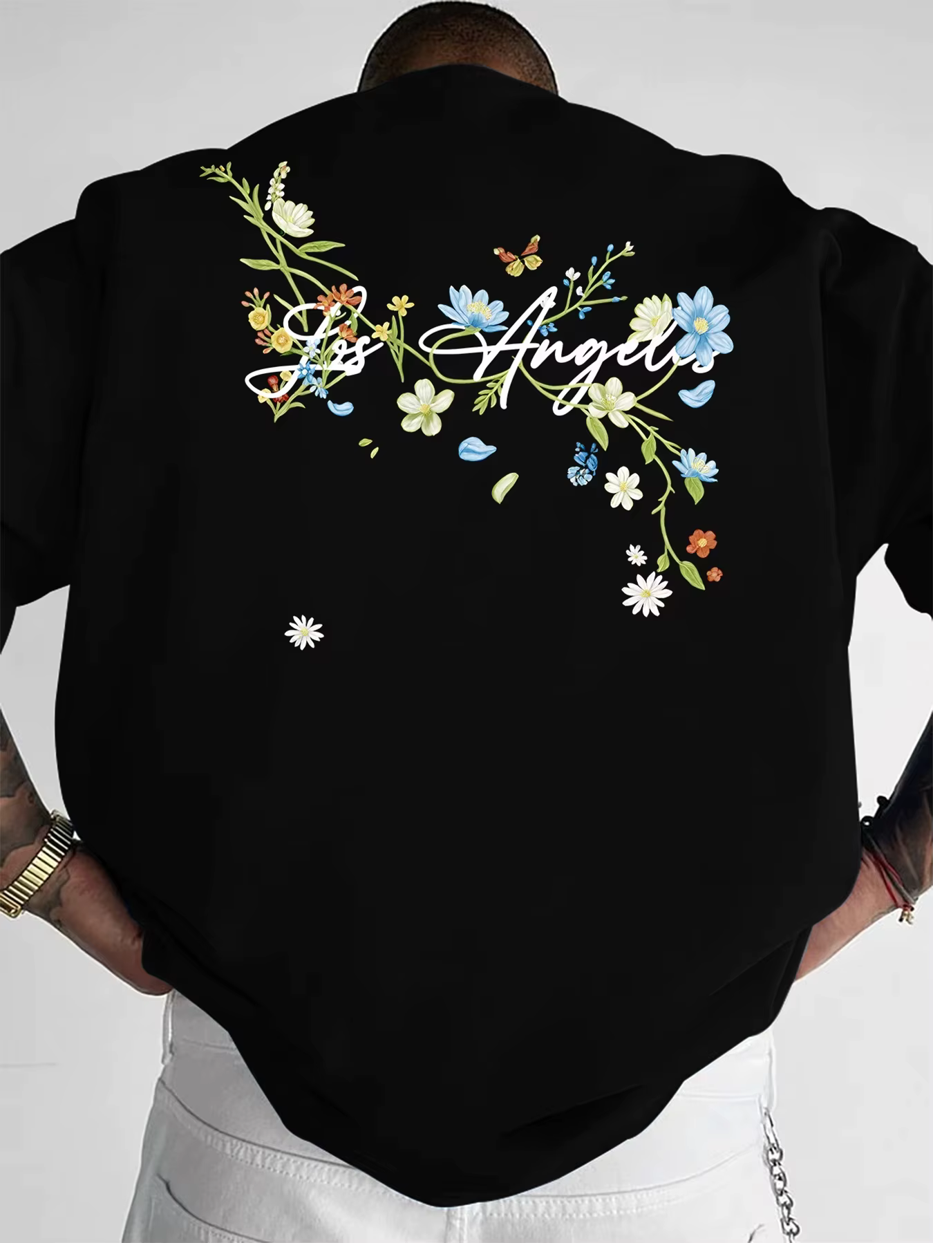 T-shirt en coton imprimé avec motif de lettres et de fleurs colorées - Simple et décontracté à manches courtes pour hommes et femmes