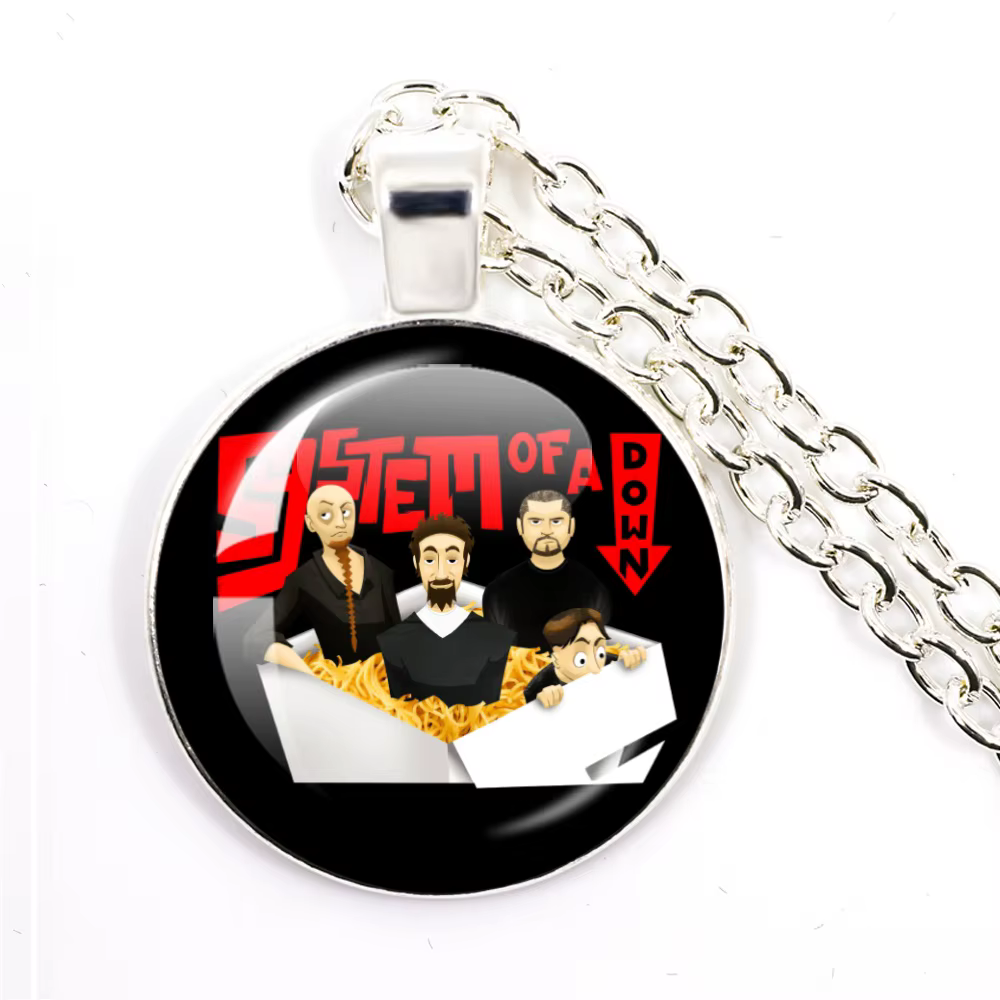Collier pendentif en verre cabochon avec couverture d'album du groupe de heavy metal System of a Down