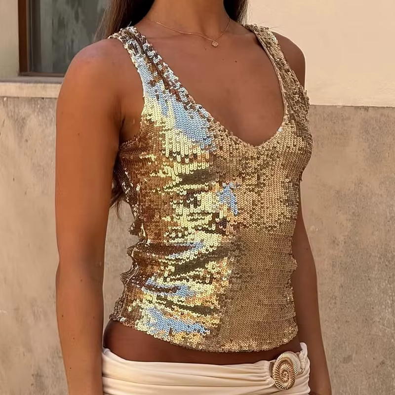 Débardeur de luxe à paillettes scintillantes