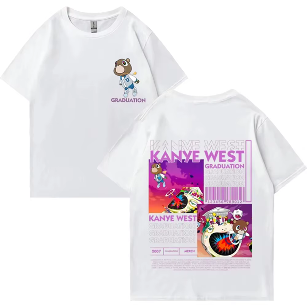 Kanye West Graduation Bear Double face imprimé t-shirt hommes femmes mode Hip Hop dessus frais à manches courtes unisexe T-shirts 72463