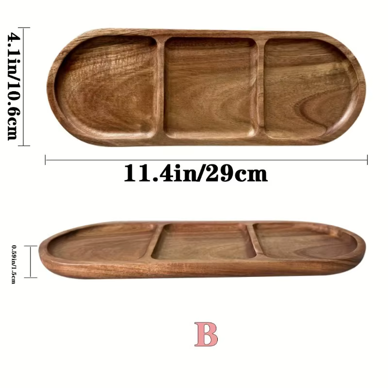 Plateaux de petit déjeuner en bois d'acacia avec séparateurs-Design minimaliste moderne