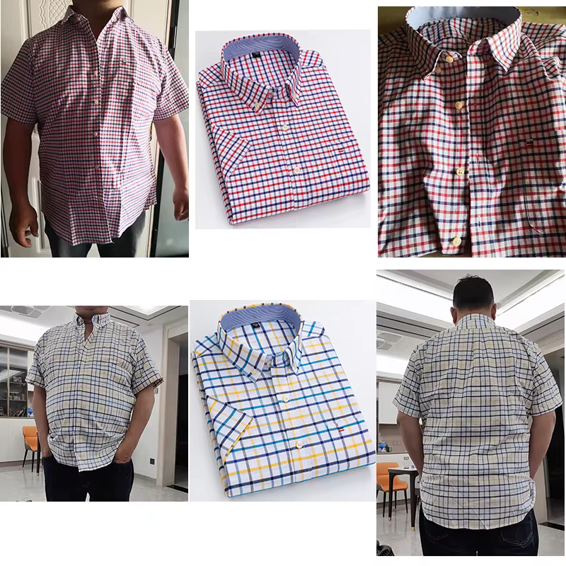Chemise à carreaux rayée à manches courtes pour hommes