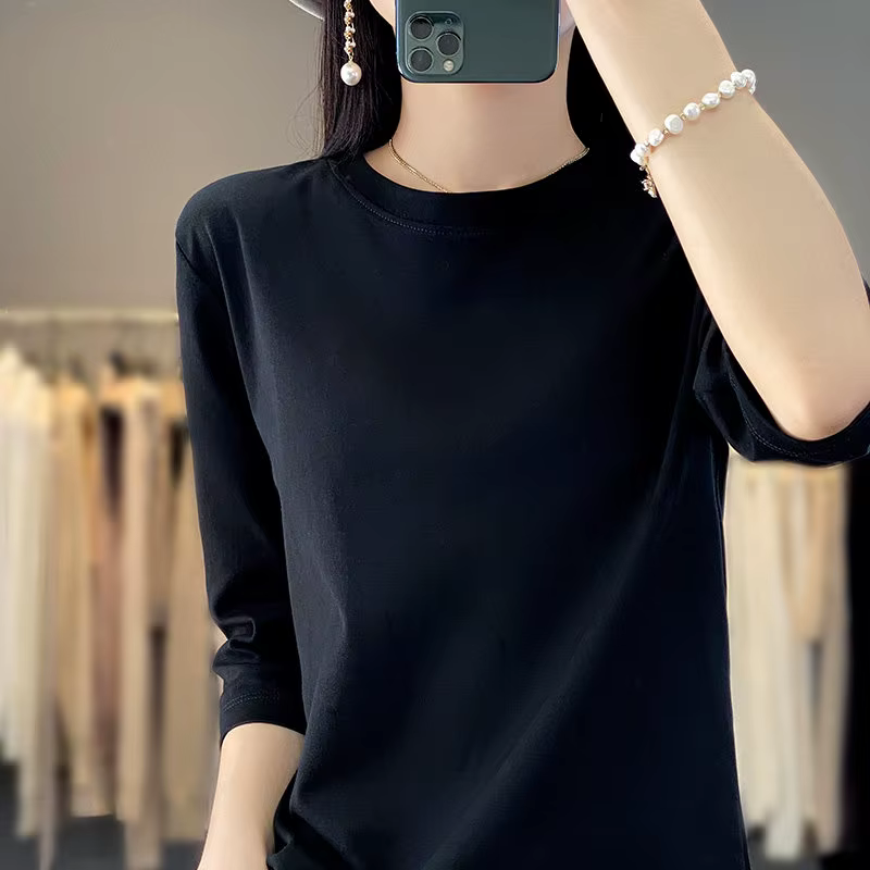 T-shirt 100 % coton à manches trois-quarts pour femme