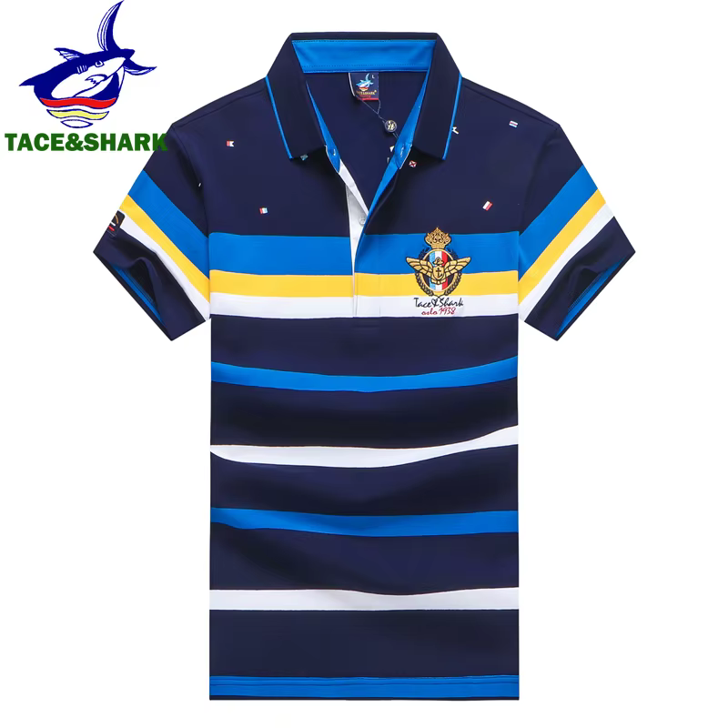 TACE & SHARK-Polo brodé de requin à rayures pour hommes
