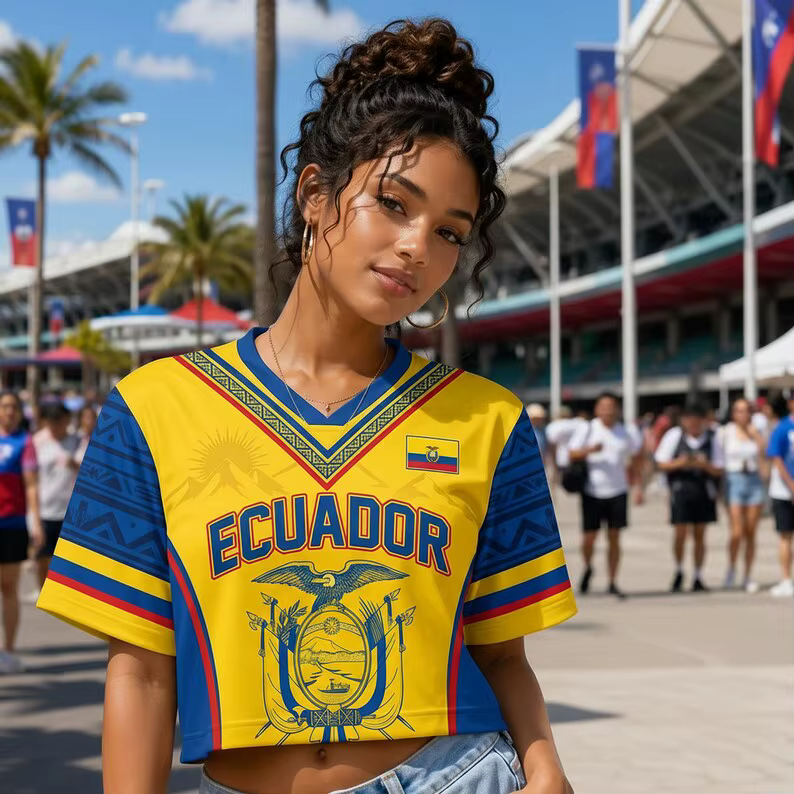 T-shirt court style jersey imprimé 3D aux couleurs du drapeau équatorien