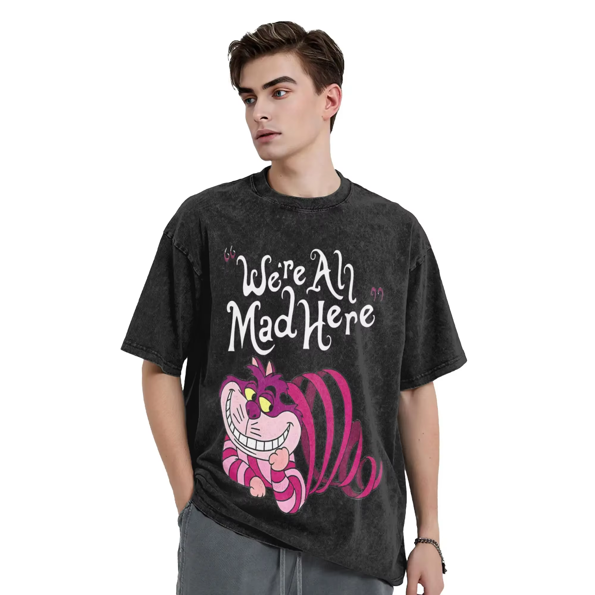 Humor Virtuoso Delicate Eye Magic Nice Cheshire Cat We are All Mad Here T-shirt à manches courtes pour chat