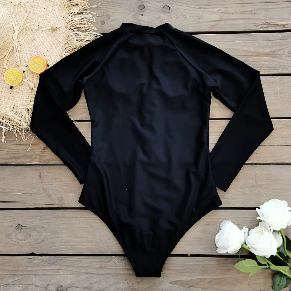 Maillot de bain une pièce à manches longues pour femme 2026 – Monokini uni tropical pour le surf et la natation