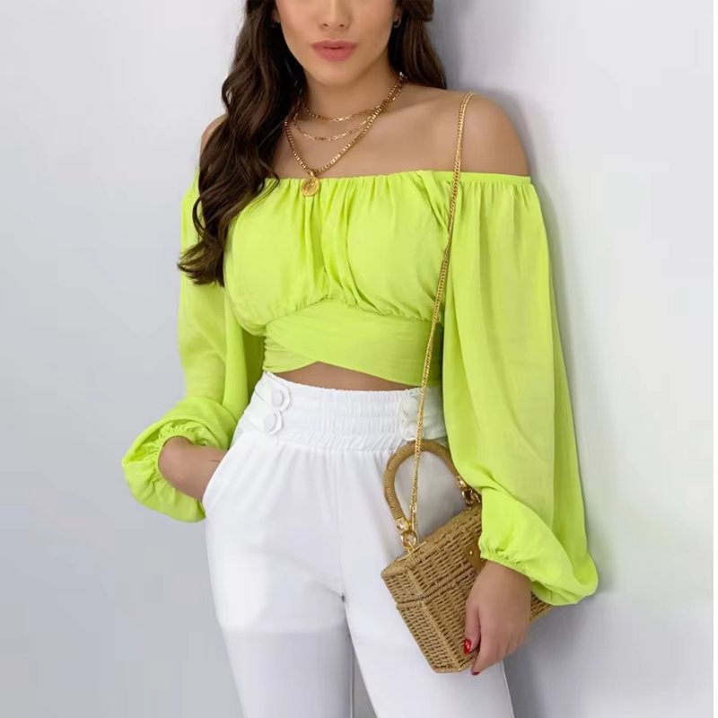 T-shirt à manches bouffantes à lacets pour femmes