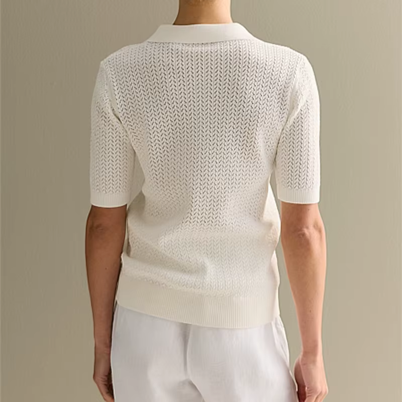 Manches courtes tricoté t-shirt femme été décontracté revers ample solide Ins hauts chauds pull