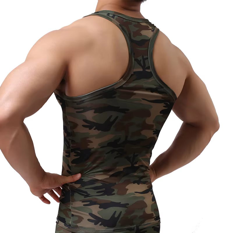 Débardeur Camouflage Homme Été Sans Manches Y-Back Gilet Musculation Gym Entraînement Sous-vêtement Séchage Rapide Fitness Sportswear