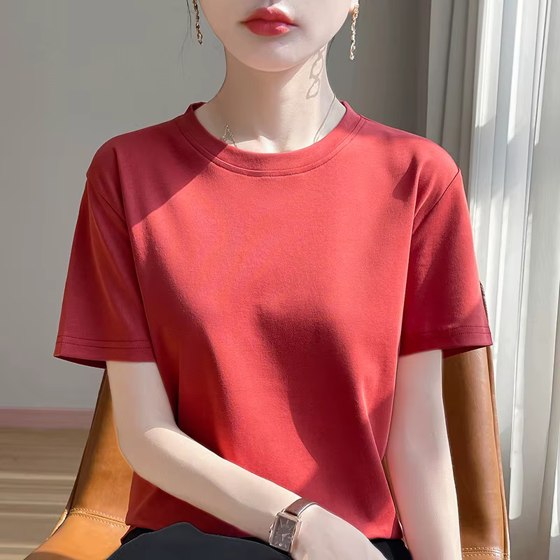 T-Shirt d'été en coton mercerisé Orange pour femme