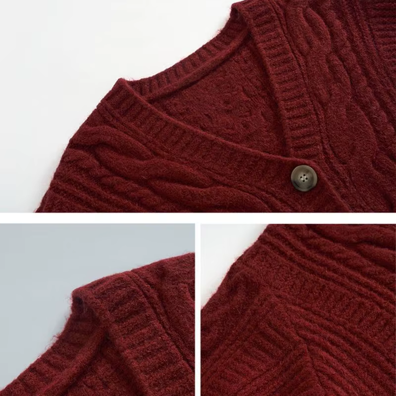 Cardigan court à manches longues et col en v pour femme