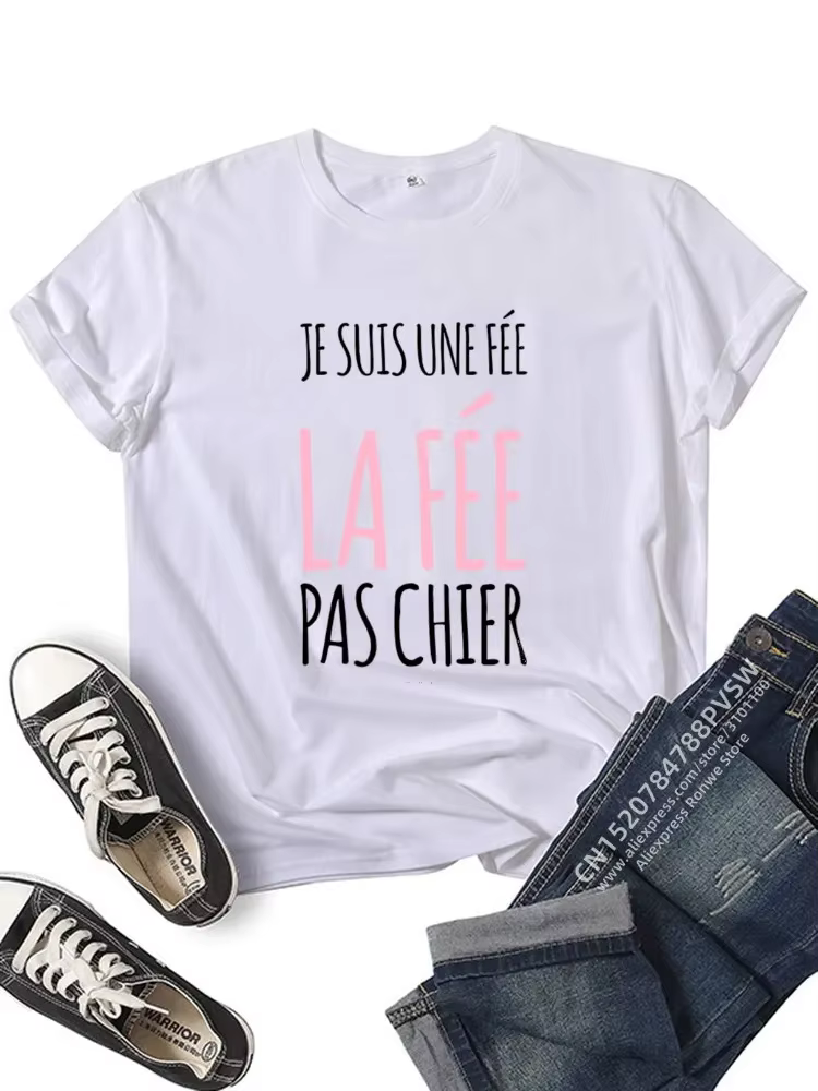 France drôle lettre Manche Courte Humor Je Suis Une Fée graphique T-shirt fille Y2K Harajuku noir rose rouge nouveaux