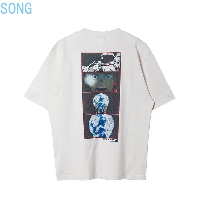 T-shirts amples et oversize Saint 2025 à manches courtes, style rétro, nouveau, noir et blanc, col rond, en coton imprimé, pour hommes et femmes 2026