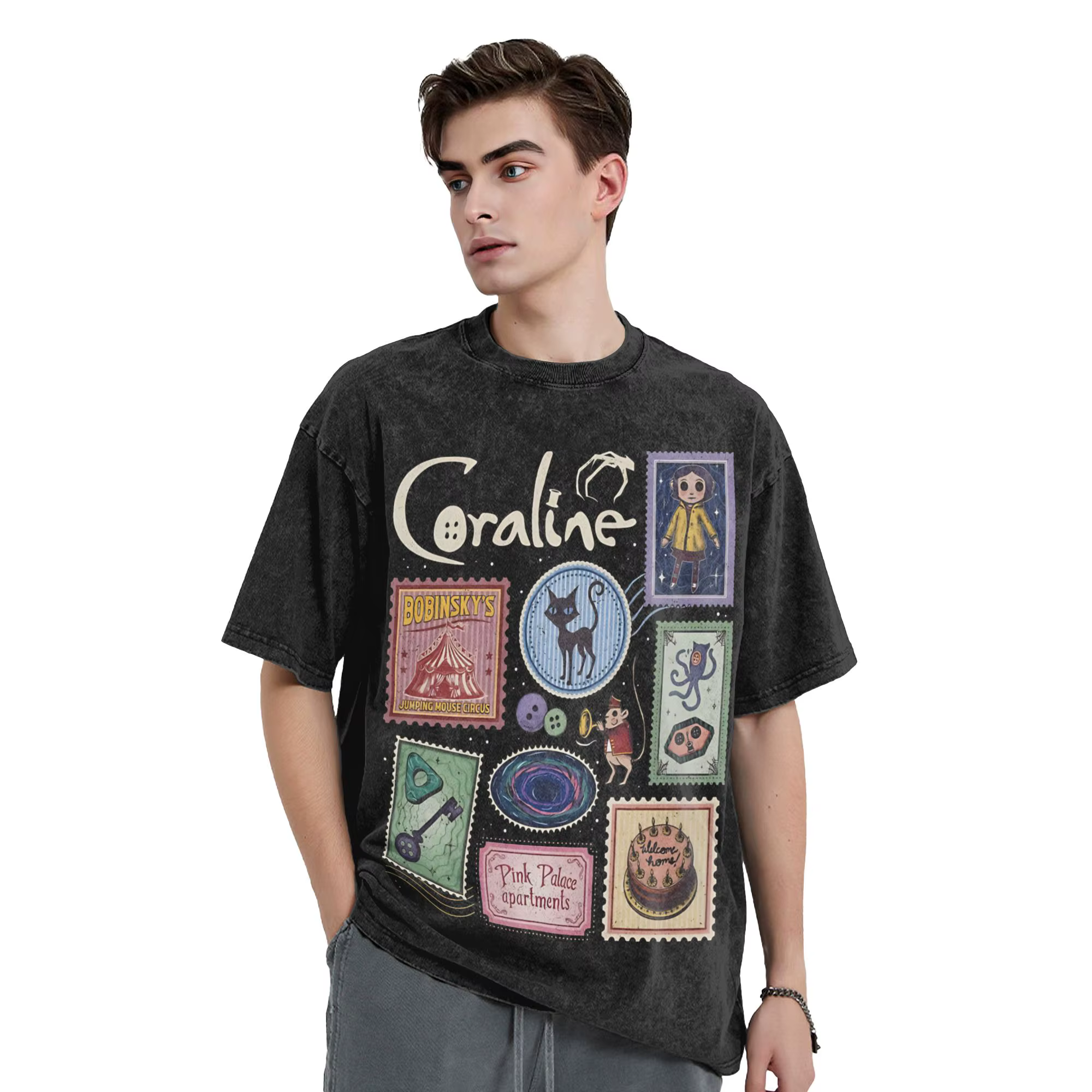 Coraline film Halloween T-Shirts pour hommes mode pur coton t-shirt col rond manches courtes