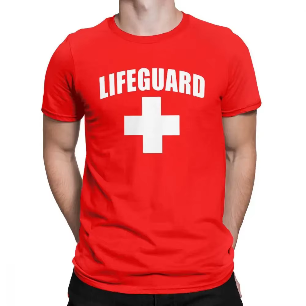 T-Shirts de sauveteur drôles hommes col rond coton t-shirt rouge