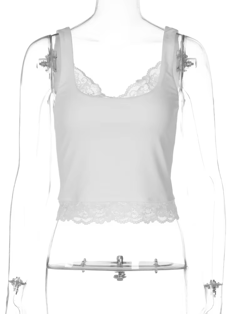 Top court en dentelle noire pour femme