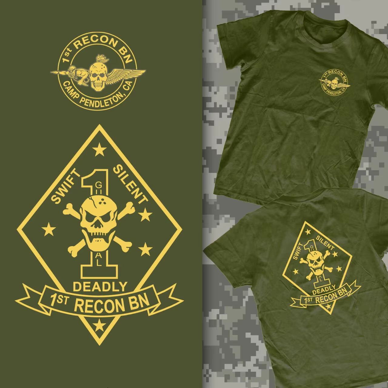 Camp Pendleton, CA. US Marine Corps 1er bataillon de reconnaissance T-Shirt 100% coton col rond manches courtes été