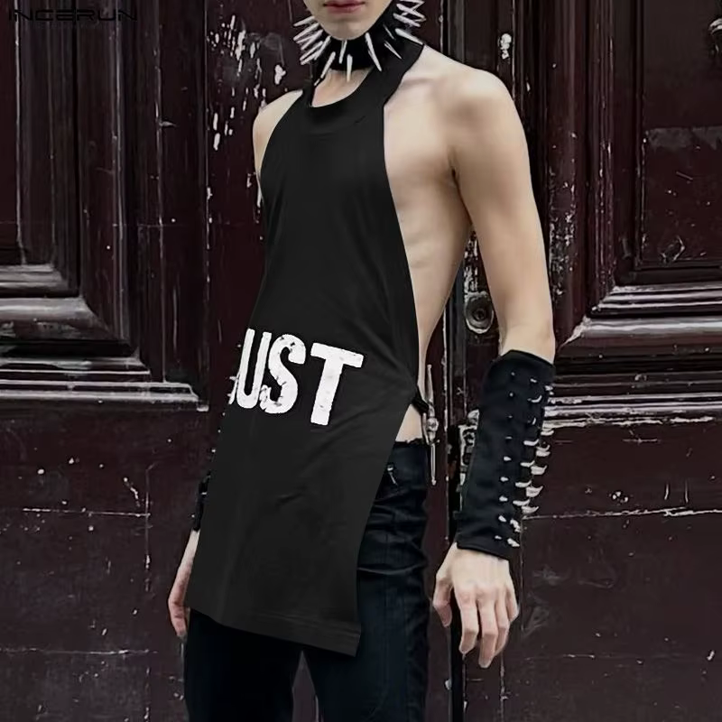 INCERUN – débardeurs imprimés pour hommes, sans manches, dos creux, gilets d'été sexy, streetwear, hauts à la mode pour hommes, à lacets